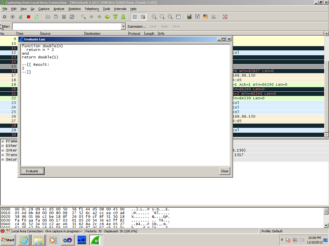 Пример выполнения Lua-скрипта в Wireshark